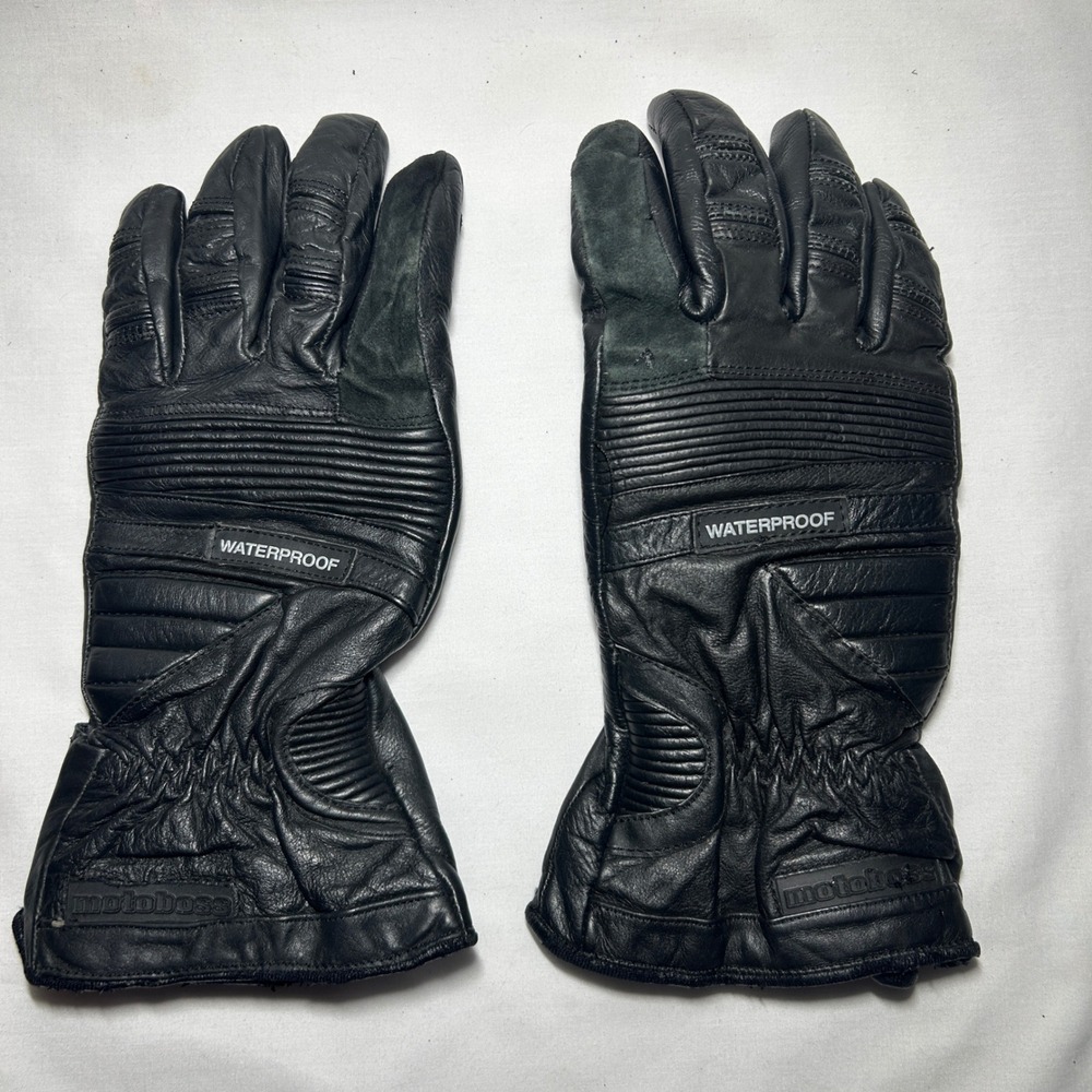 Motoboss Mens XL Black‎ Leather Waterproof Motorcycle Gloves Padded XLARGE